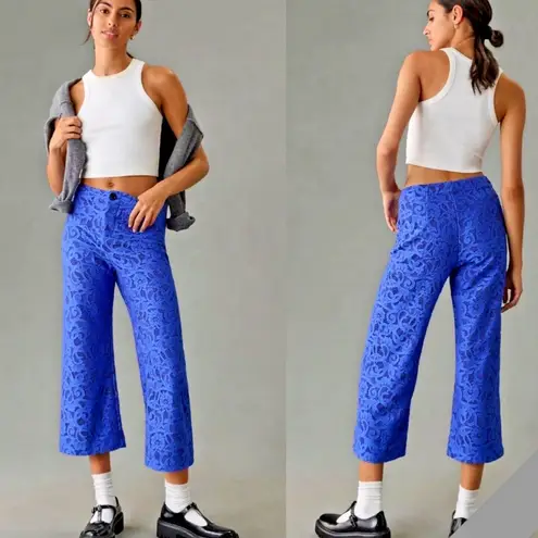 Anthropologie NWT  The Colette Lace Crop Cobalt Blue Pants Sz 31