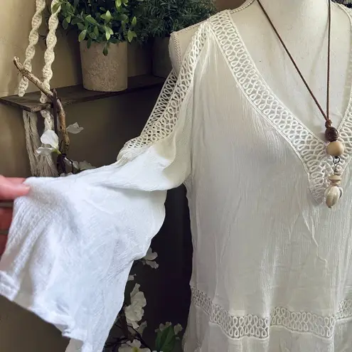 Solitaire Swim White Bohemian Cold Shoulder Swim Cover Up/Tunic Size L