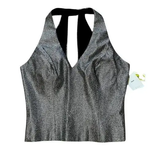 VTG Y2K Cachet Tailored Black Silver & Black Checkered Halter Top Size 6 NWT