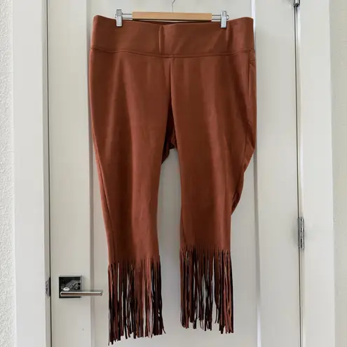 Slim Factor By Investments Women's Plus Pants Faux Suede Fringe Size 1X Brown