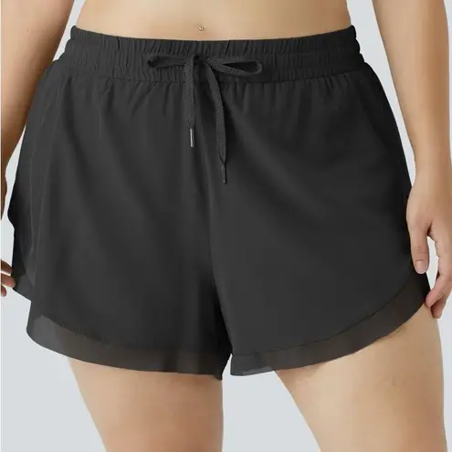 Halara 2in1 Running Shorts Mid Rise Drawstring Mesh Contrast Black S(4-6) NWT