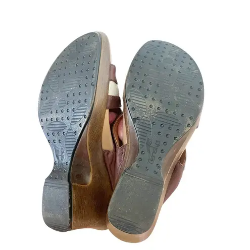 Dansko Neeci Brown Leather Linen Heels Slide Sandals Sz 39