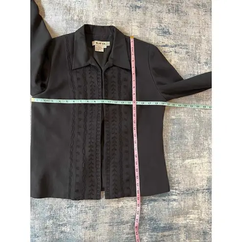 Vintage Blue Ice Black Faux Micro Suede Embroidered Open Front Blazer Size 8 Black