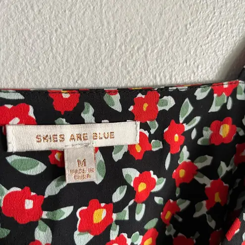 Skies Are Blue Floral Wide Leg Jumpsuit Black Red Button Waist Size M