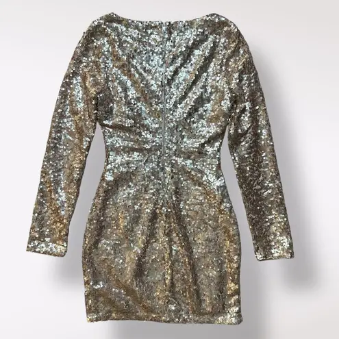 Just Me Rose Gold All Over Sequin Long Sleeve Body Con Mini Dress Size XS Party