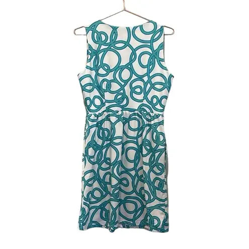 Gretchen Scott  White & Turquoise Blue Sleeveless V-Neck Pleated Dress - M