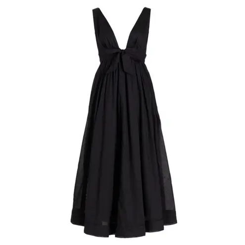 Zimmermann Anneke Tie Front Long Dress Size 4 in Black 100% Cotton NEW