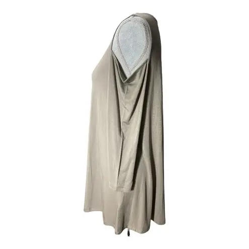 cupio Tunic Cold Shoulder Jersey Knit Tan Sweatshirt Slouchy Swing M