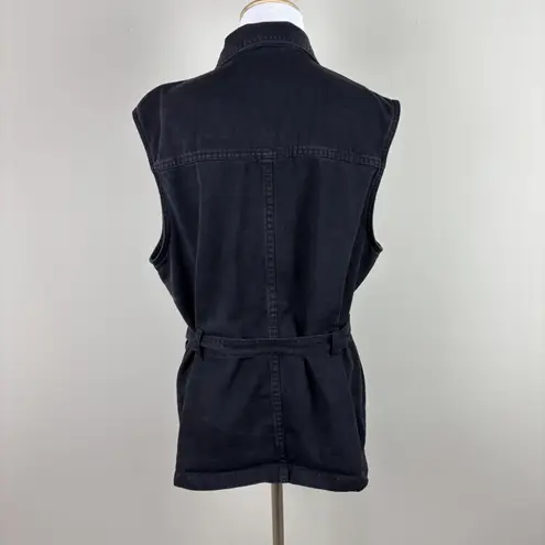 Vintage 90s Denim & Co Denim Vest Womens Large Black Belted Button Up Pockets L