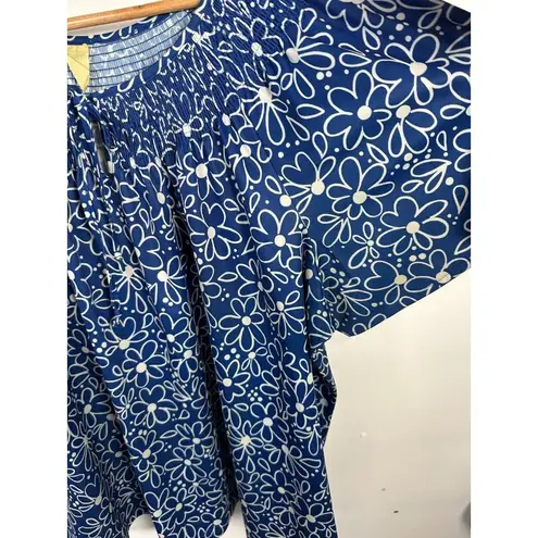 Lounge Vintage Womens 1X Top MuuMuu Shirt Short Sleeve Hawaiian Blue Floral