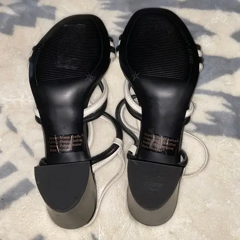 Gibson Latimer GIBSON*LATIMER BLACK/WHITE LEATHER SANDALS New Genuine Sheep Leather BLOCK HEEL