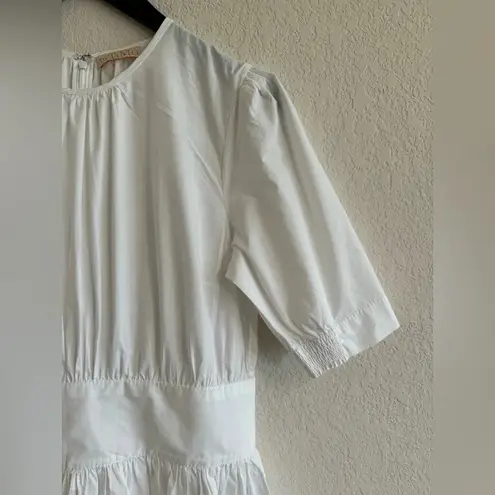 ByTiMo Tuckernuck Medium Blouson Mini Dress White Cotton Poplin Preppy Summer