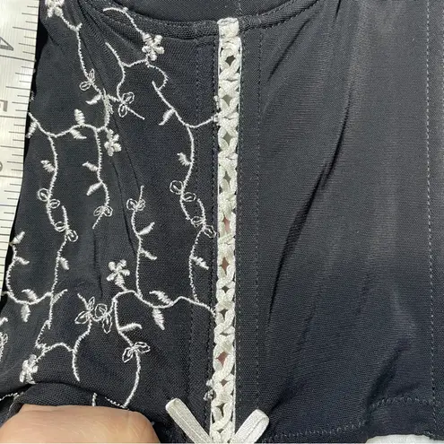 Black Bustier Top with White Embroidery size 36C Black