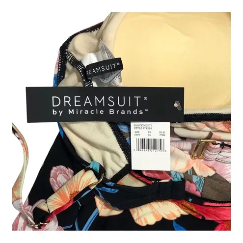 Dreamsuit by Miracle Brands Black Floral Tankini Top with Adjustable Straps. NWT Size 12