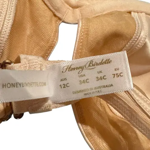 Honey Birdette SZ 34C Crystal Champagne Bra Underwire Demi Satin Adjustable New