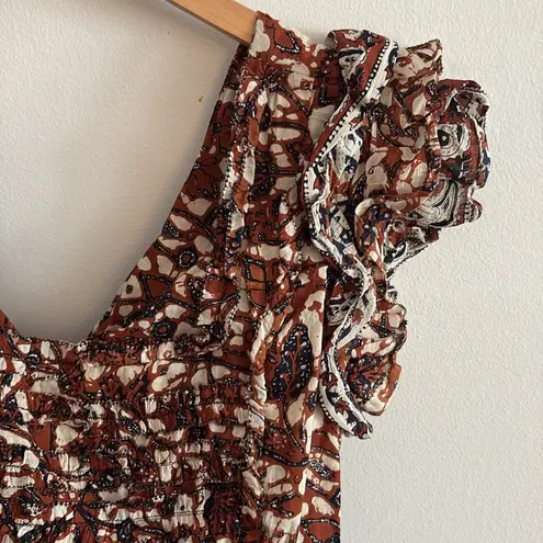 Love the Label Maxi Dress Ruffle Shoulder Square Neck Small Brown