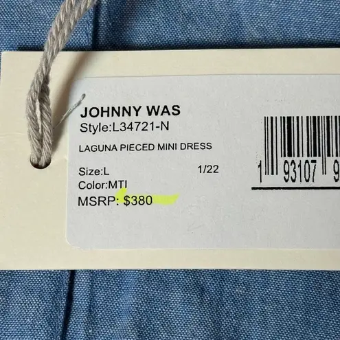 Johnny Was Laguna Pieced Blue Lace Trim Short Dress Large