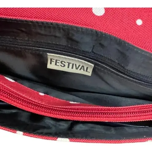 FESTIVAL POLKA DOT CROSSBODY BAG RED WHITE PURSE ADJUSTABLE