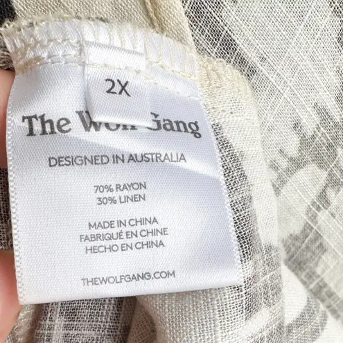 The Wolf Gang Santa Elena Maxi Dress Ikat Print Linen Size 2X Black