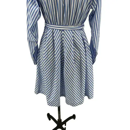 Brooks Brothers Red Fleece Blue White Striped Long Sleeve Shirtdress Size 2