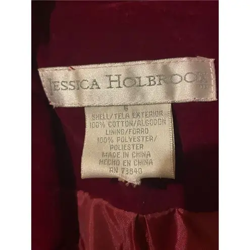 Jessica Holbrook Vintage Women 90s Collared Button Down Red Velvet Blazer Size 6