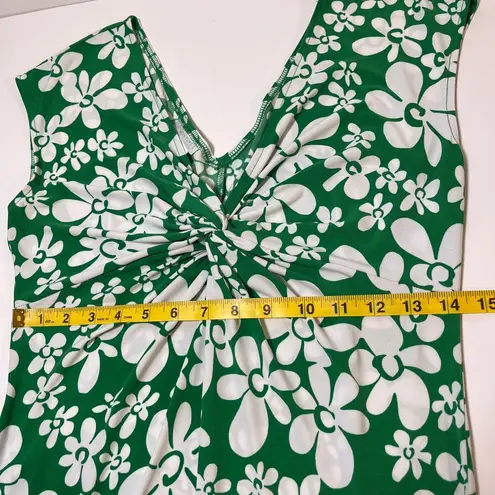 London Times Y2K Babydoll Knot Front Midi Dress Green White Floral Size 10 Spring Office Work