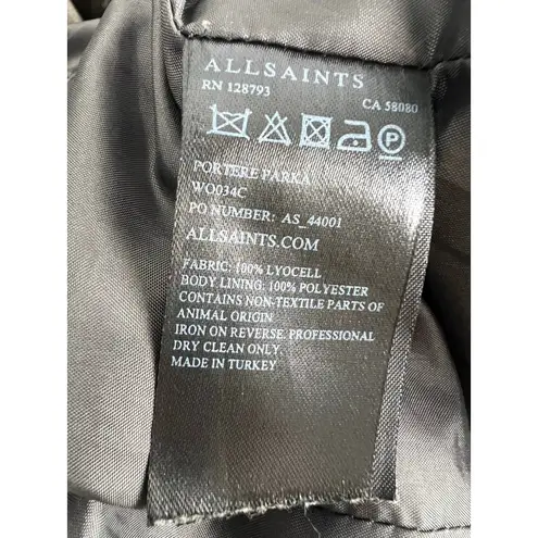 All Saints Portere Draped Hooded Parka in Army Green 4