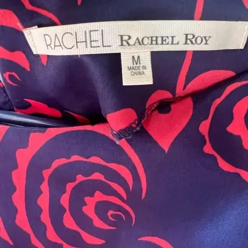 Rachel Roy Navy Blue Red Design Long Sleeve Mini Dress Sabrina Neck Size Medium