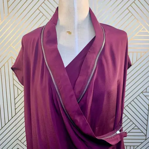 ALLSAINTS Adria Silk Zipper Dress Short Sleeve Draped Purple Burgundy Size US 2
