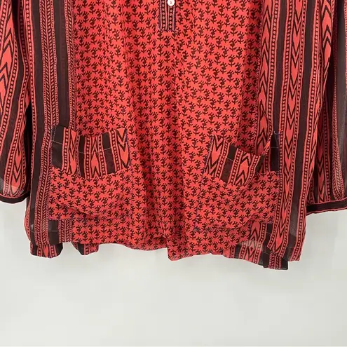 Free People  Feather in The Wind semi sheer burnt orange beaded long sleeve top