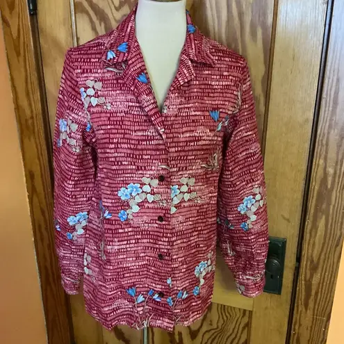 Vintage 70s red floral disco top Size M