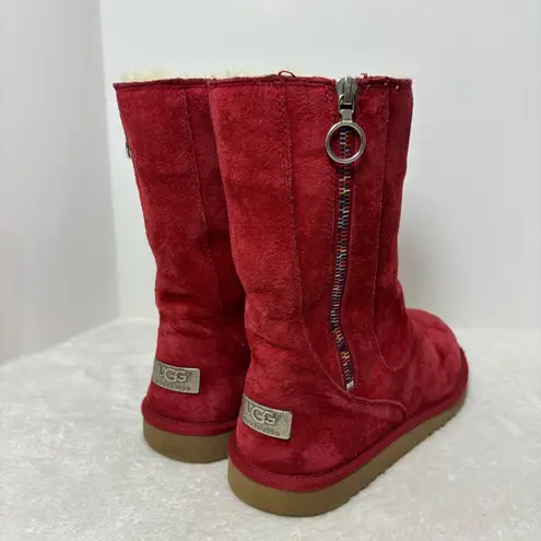 UGG  Australia Peyton Red Boots with‎ Rainbow Zippers Size 5 - Image 3
