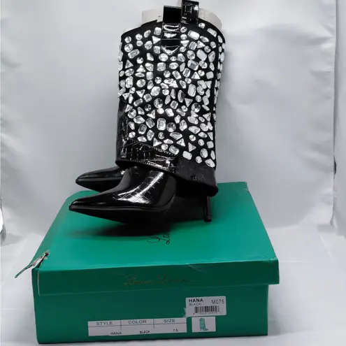 Lauren Lorraine Hana Rhinestone Cowboy Boots Black Western Glam Size 7.5 Cowgirl