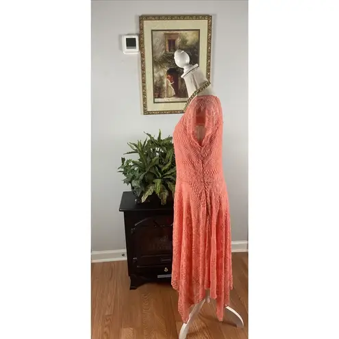 cupio Women’s  Coral Dress Size Large Lace Cape Sleeve Fit & Flare Lined