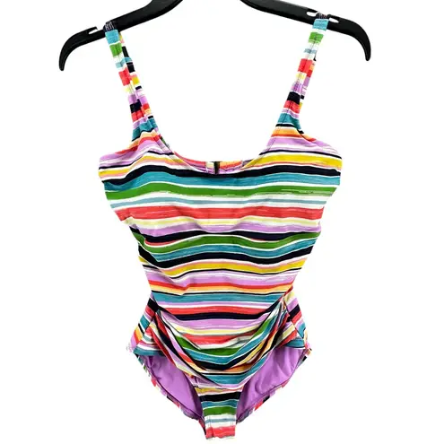 Anne cole Swimsuit Womens 8 Rainbow Stripe One Piece Adjustable Flattering UPF50