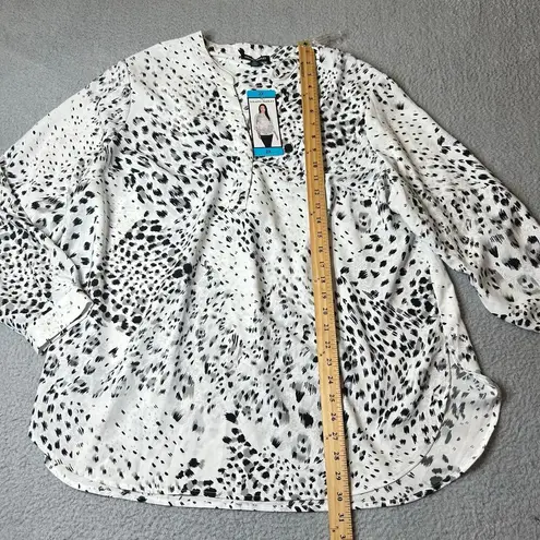 Hilary Radley Top Womens 2X White Leopard Print Roll Sleeve Tunic Blouse NEW