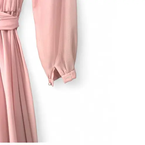 Vintage Amba for Parnes Feinstein S Dress Faux Wrap Pleated Long Sleeve V Neck Pink