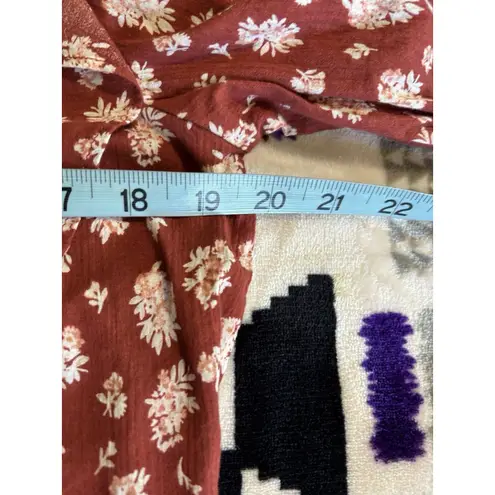 Dip Rust/White Floral Crochet Long Sleeve Blouse Size M Keyhole Ruffle Boho White Size M