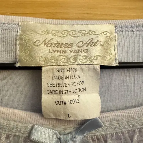 Y2K Nature Art Lynn Yang Sz M Coquette Lace Bow Wildflower All Over Graphic Top Blue Size M