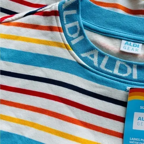 NWT Womens ALDI Gear 2024 Capsule Sweatshirt Striped Womens Pullover Size Medium Blue
