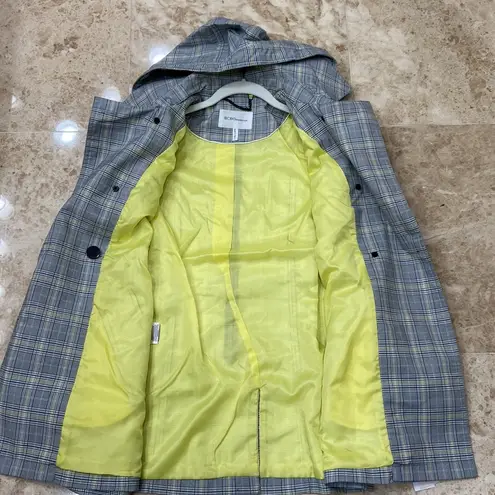 BCBGeneration Grey and Yellow Plaid Trench Coat. Size Small. NWT
