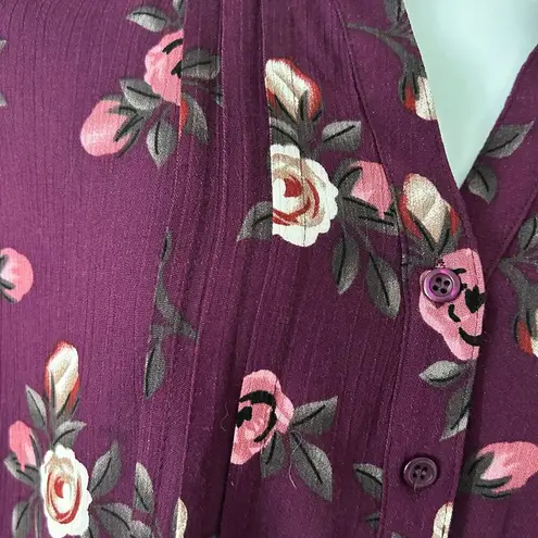 Monday Fun Women's 3/4 Sleeve Dark Purple Floral Tunic Top M Medium NWOT
