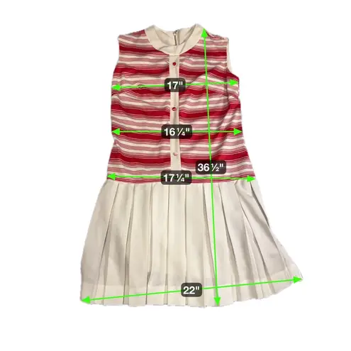 Vintage 60s Melvire of Miami Red White Striped Mod Sleeveless Pleated Dress