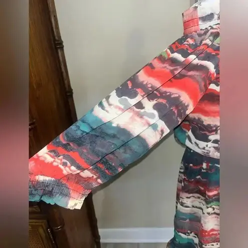 NEW R Cinco Ranch Off Shoulder Abstract Print Elastic Waist Dress S Boho Red