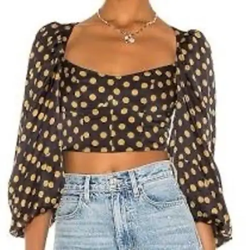For Love & Lemons Lark Blouse NWT Black/Brown Polka Dot Size L MSRP $128 Black Size L