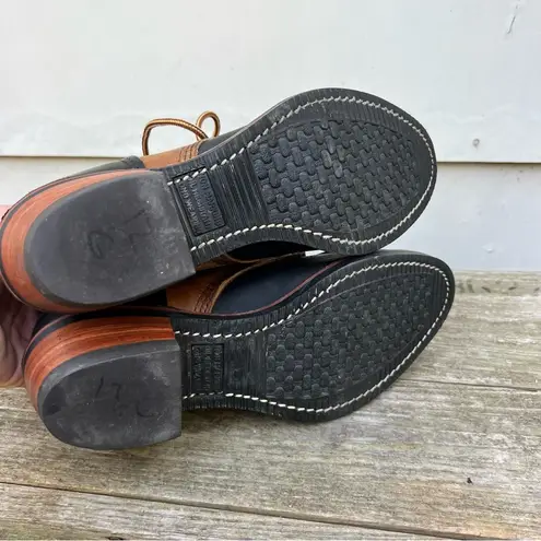 VTG 90s Black Brown Two Tone Lace Up Roper Kilte Fringe PAC Boots Roper 7 1/2M Size 7.5