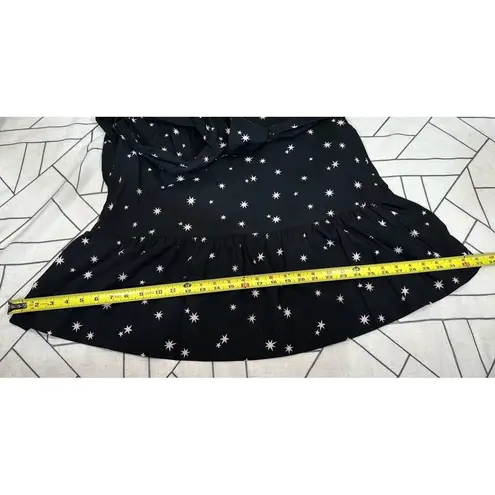 Free Assembly Belted Tiered Dress Pockets Long Sleeve Star Print Black Small