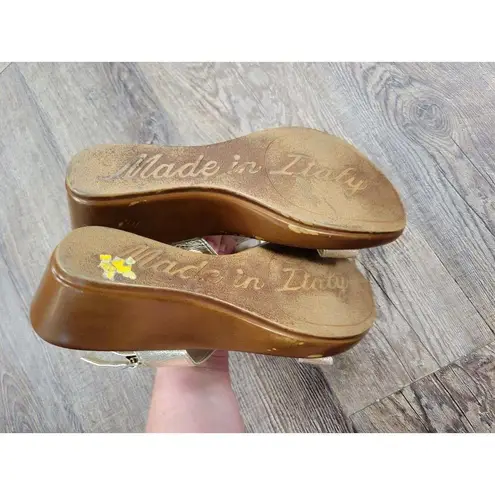 Italian Shoemakers Italian Shoe Makers Metallic Gold Studded Wedge Sandals Size 7M Strap Shoes