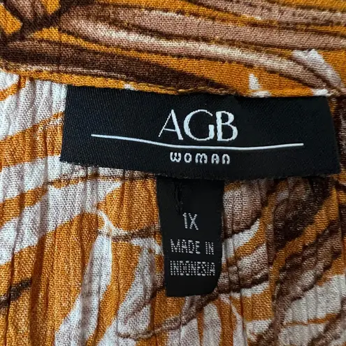 AGB Woman Top 1X Roll Tab Sleeves Relaxed Stretch Gauzy Modest Workwear Beachy Tan