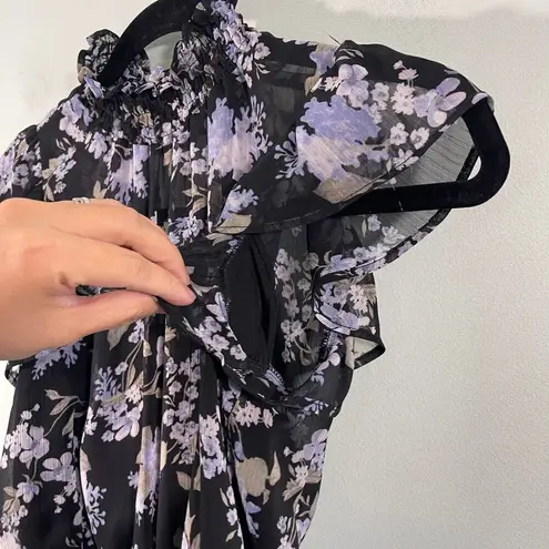 Great Jones Rent The Runway Black Floral Crinkle Chiffon Blouse Size XS